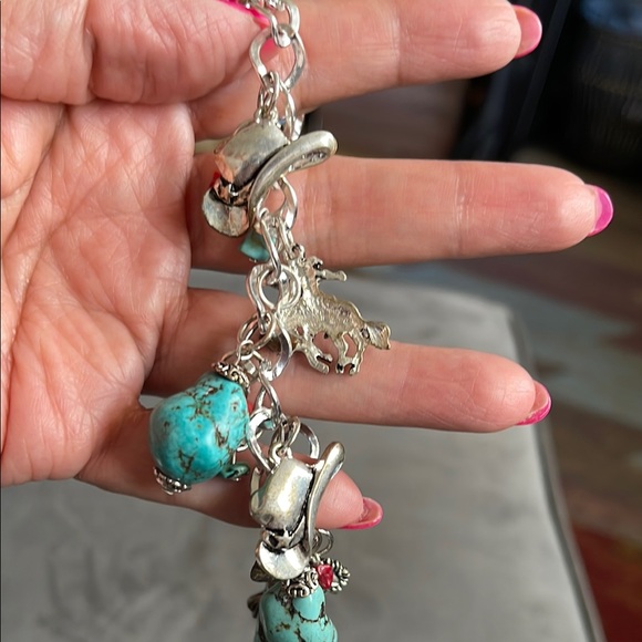 Faux Silver and Turquoise Charm Bracelet - Picture 3 of 4